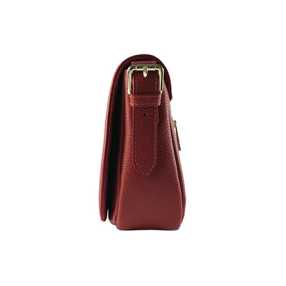 RB1002V | Genuine Leather Shoulder Bag Made in Italy with removable leather shoulder strap and attachments with shiny gold metal buckles - Red color - Dimensions: 26 x 20 x 10 cm-2