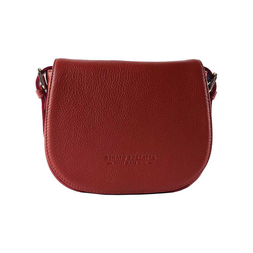RB1002V | Genuine Leather Shoulder Bag Made in Italy with removable leather shoulder strap and attachments with shiny gold metal buckles - Red color - Dimensions: 26 x 20 x 10 cm-4