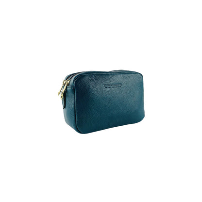 RB1008E | Women's Double Zip Shoulder Bag in Genuine Leather Made in Italy. Removable shoulder strap. Attachments with shiny gold metal snap hooks - Green color - Dimensions: 20 x 15 x 9 cm-4