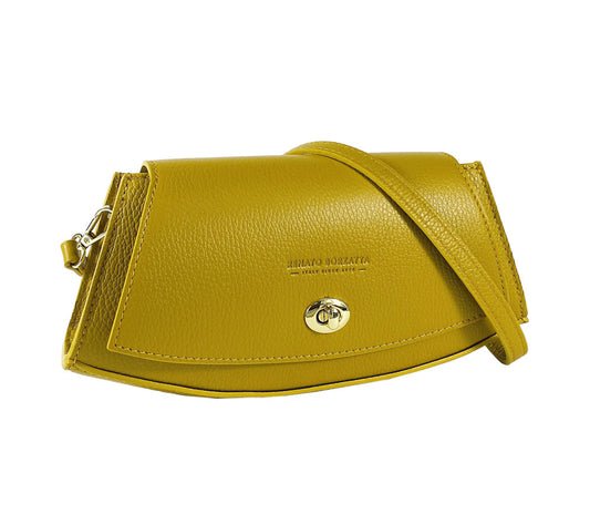 RB1009AR | Women's Shoulder Bag in Genuine Leather Made in Italy. Removable shoulder strap. Attachments with shiny gold metal snap hooks - Mustard color - Dimensions: 30 x 16 x 7 cm-0