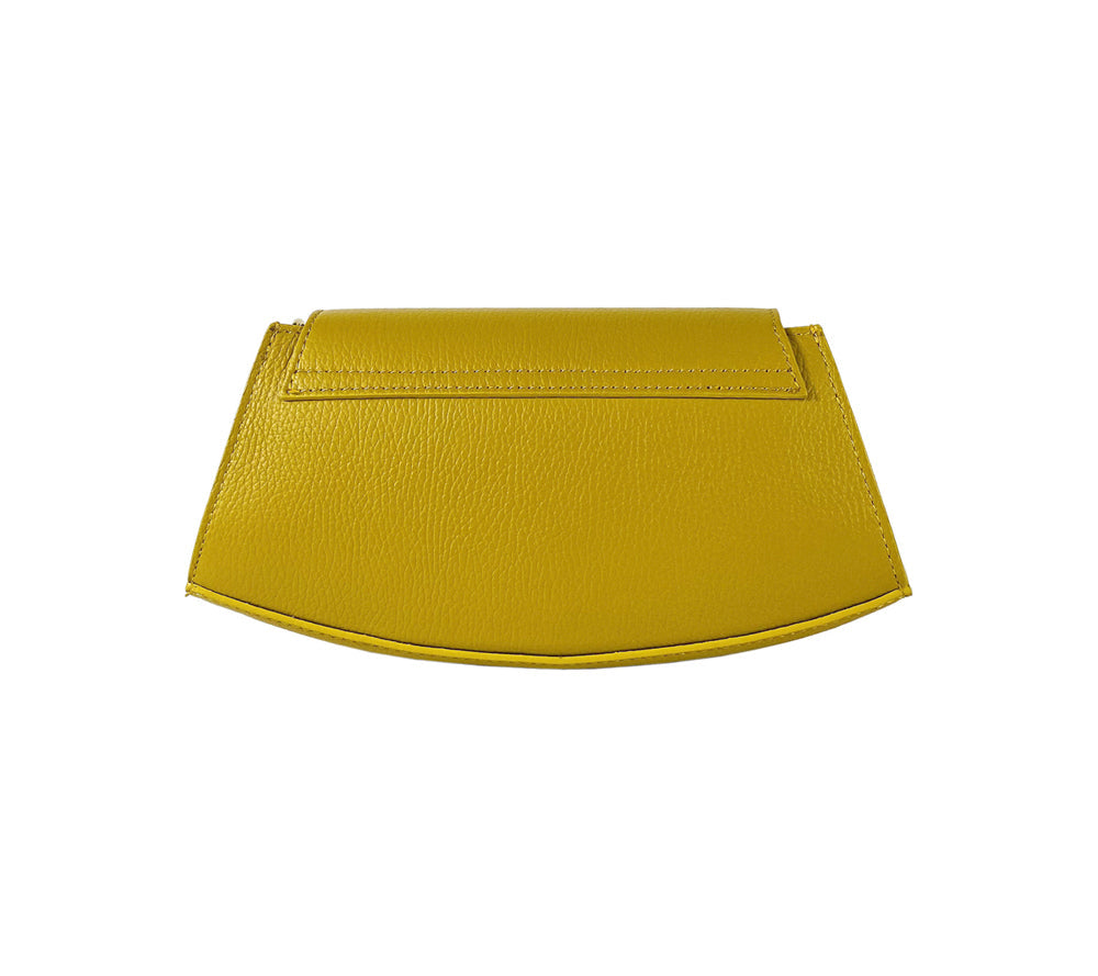 RB1009AR | Women's Shoulder Bag in Genuine Leather Made in Italy. Removable shoulder strap. Attachments with shiny gold metal snap hooks - Mustard color - Dimensions: 30 x 16 x 7 cm-1