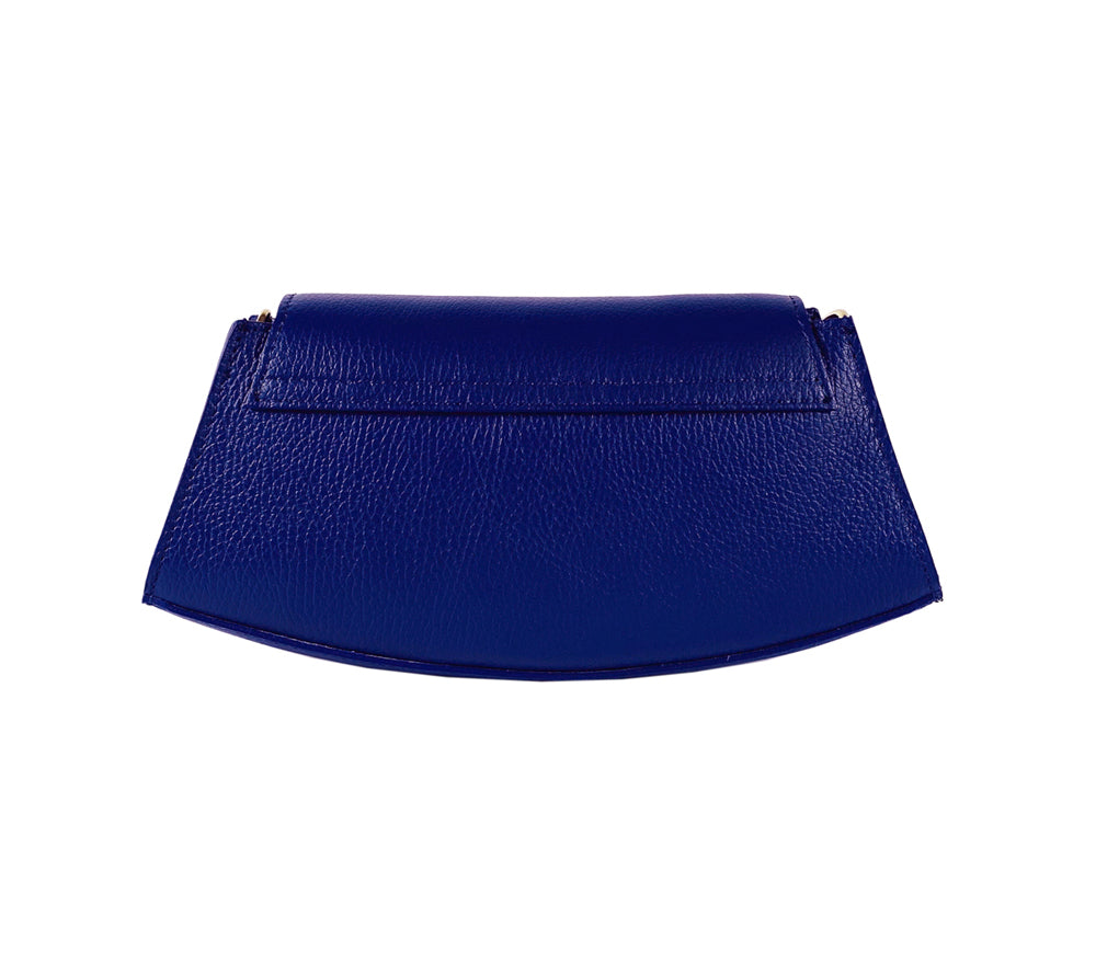 RB1009D | Women's Shoulder Bag in Genuine Leather Made in Italy. Removable shoulder strap. Attachments with shiny gold metal snap hooks - Blue color - Dimensions: 30 x 16 x 7 cm-1