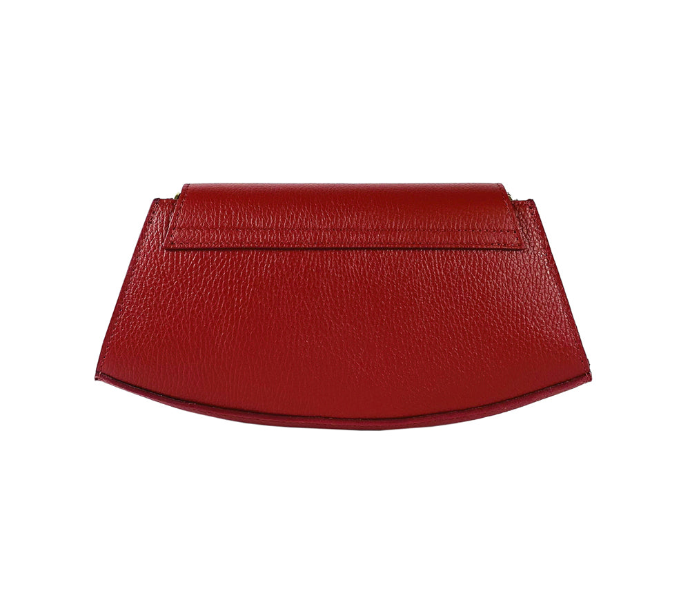 RB1009V | Women's Shoulder Bag in Genuine Leather Made in Italy. Removable shoulder strap. Attachments with shiny gold metal snap hooks - Red color - Dimensions: cm 30 x 16 x 7-1