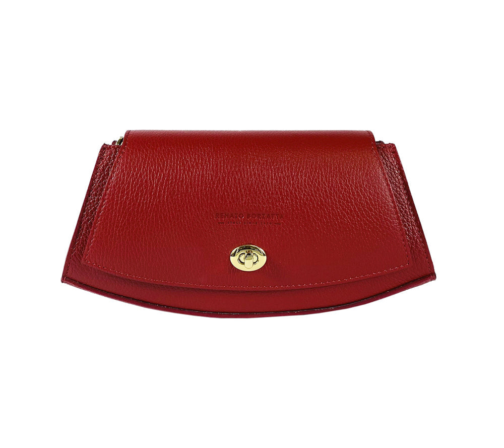 RB1009V | Women's Shoulder Bag in Genuine Leather Made in Italy. Removable shoulder strap. Attachments with shiny gold metal snap hooks - Red color - Dimensions: cm 30 x 16 x 7-2