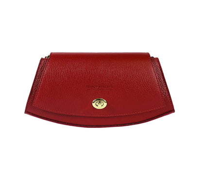 RB1009V | Women's Shoulder Bag in Genuine Leather Made in Italy. Removable shoulder strap. Attachments with shiny gold metal snap hooks - Red color - Dimensions: cm 30 x 16 x 7-2