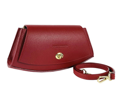 RB1009V | Women's Shoulder Bag in Genuine Leather Made in Italy. Removable shoulder strap. Attachments with shiny gold metal snap hooks - Red color - Dimensions: cm 30 x 16 x 7-3