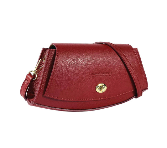 RB1009V | Women's Shoulder Bag in Genuine Leather Made in Italy. Removable shoulder strap. Attachments with shiny gold metal snap hooks - Red color - Dimensions: cm 30 x 16 x 7-0