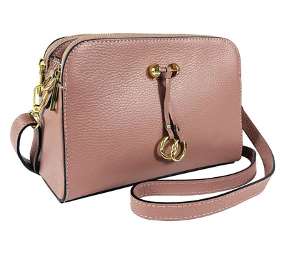 RB1011AZ | Women's Shoulder Bag in Genuine Leather Made in Italy. Removable shoulder strap. Attachments with shiny gold metal snap hooks - Antique Pink Color - Dimensions: cm 25 x 17 x 10-0