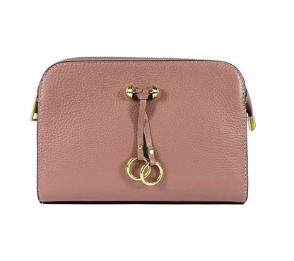 RB1011AZ | Women's Shoulder Bag in Genuine Leather Made in Italy. Removable shoulder strap. Attachments with shiny gold metal snap hooks - Antique Pink Color - Dimensions: cm 25 x 17 x 10-1