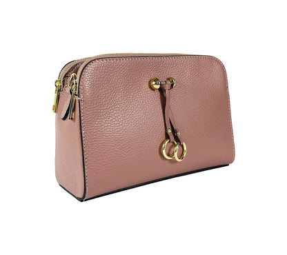 RB1011AZ | Women's Shoulder Bag in Genuine Leather Made in Italy. Removable shoulder strap. Attachments with shiny gold metal snap hooks - Antique Pink Color - Dimensions: cm 25 x 17 x 10-4