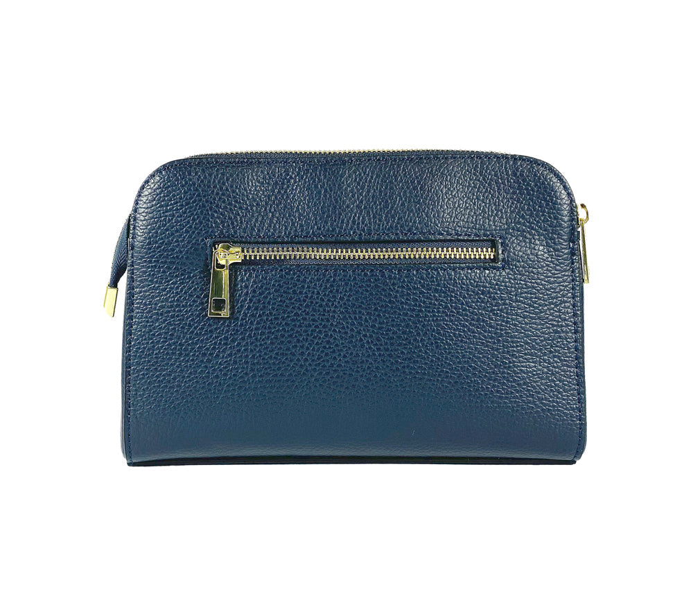 RB1011D | Women's Shoulder Bag in Genuine Leather Made in Italy. Removable shoulder strap. Attachments with shiny gold metal snap hooks - Color Blue - Dimensions: cm 25 x 17 x 10-3