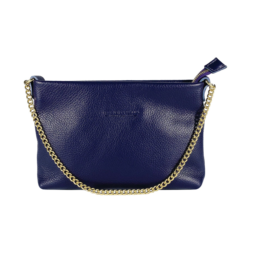RB1012Y | Flat Shoulder Bag for Women in Genuine Leather Made in Italy with handle and removable metal shoulder strap. Attachments with shiny gold snap hooks - Purple color - Dimensions: 26 x 17 x 5 cm-1