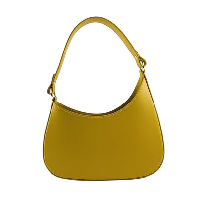 RB1013AR | Borsa Donna a spalla e Tracolla removibili in Vera Pelle Made in Italy. Attacchi con moschettoni in metallo Oro Lucido - Colore Senape - Dimensioni: cm 28 x 6 x 25 + 12 (manico)-2