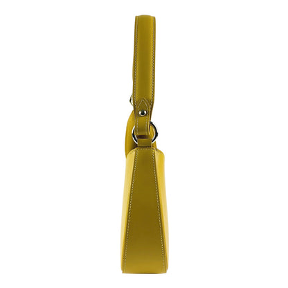 RB1013AR | Borsa Donna a spalla e Tracolla removibili in Vera Pelle Made in Italy. Attacchi con moschettoni in metallo Oro Lucido - Colore Senape - Dimensioni: cm 28 x 6 x 25 + 12 (manico)-4