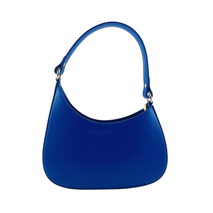 RB1013CH | Women's shoulder bag and removable shoulder strap in Genuine Leather Made in Italy. Attachments with shiny gold metal snap hooks - Royal blue color - Dimensions: 28 x 6 x 25 + 12 cm (handle)-1