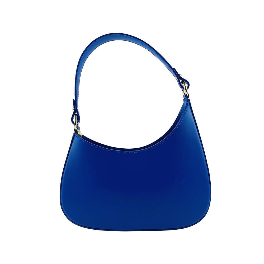 RB1013CH | Women's shoulder bag and removable shoulder strap in Genuine Leather Made in Italy. Attachments with shiny gold metal snap hooks - Royal blue color - Dimensions: 28 x 6 x 25 + 12 cm (handle)-2