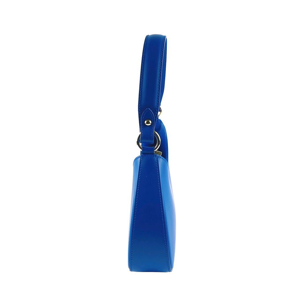 RB1013CH | Women's shoulder bag and removable shoulder strap in Genuine Leather Made in Italy. Attachments with shiny gold metal snap hooks - Royal blue color - Dimensions: 28 x 6 x 25 + 12 cm (handle)-4