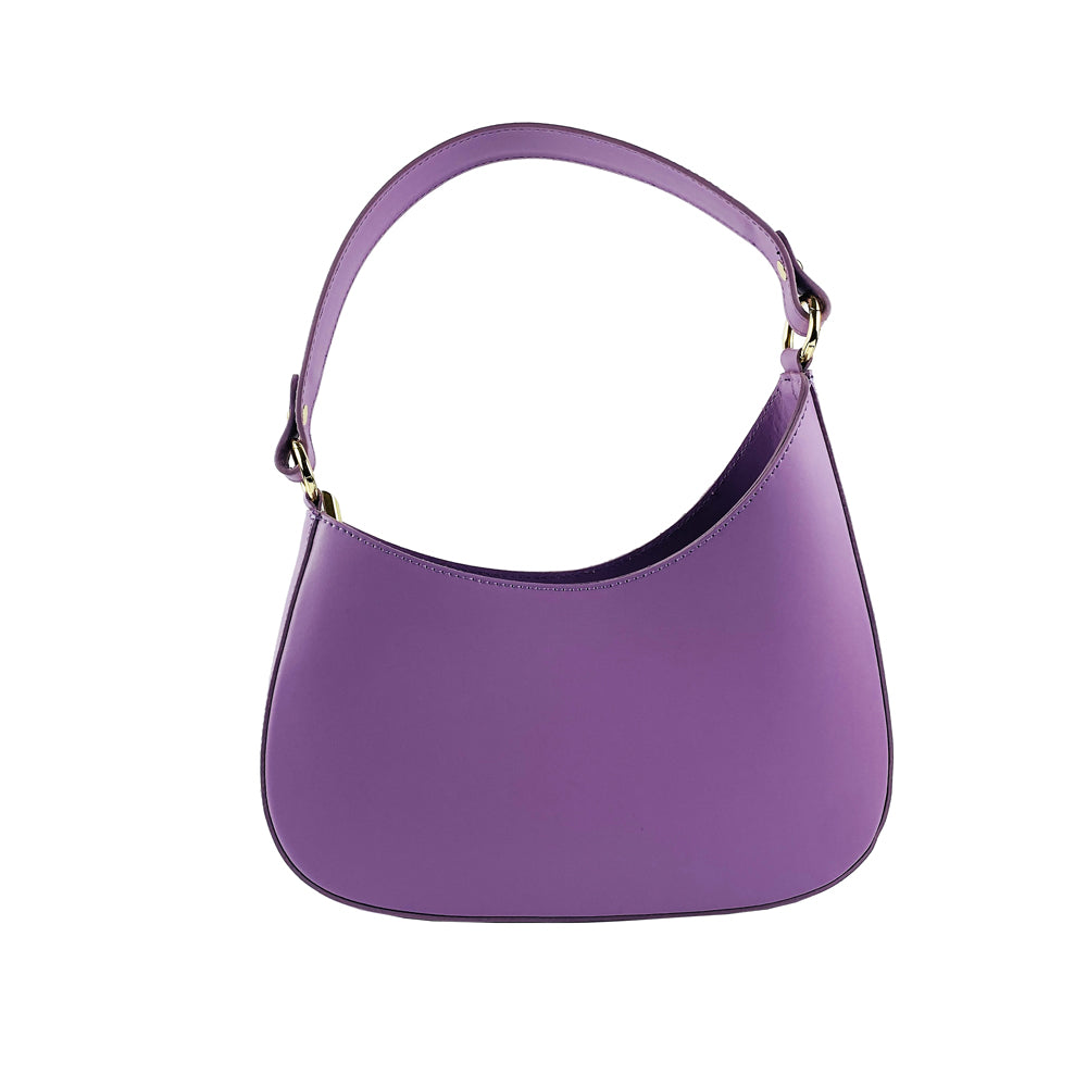 RB1013CI | Women's shoulder bag and removable shoulder strap in Genuine Leather Made in Italy. Attachments with shiny gold metal snap hooks - Lilac color - Dimensions: 28 x 6 x 25 + 12 cm (handle)-2