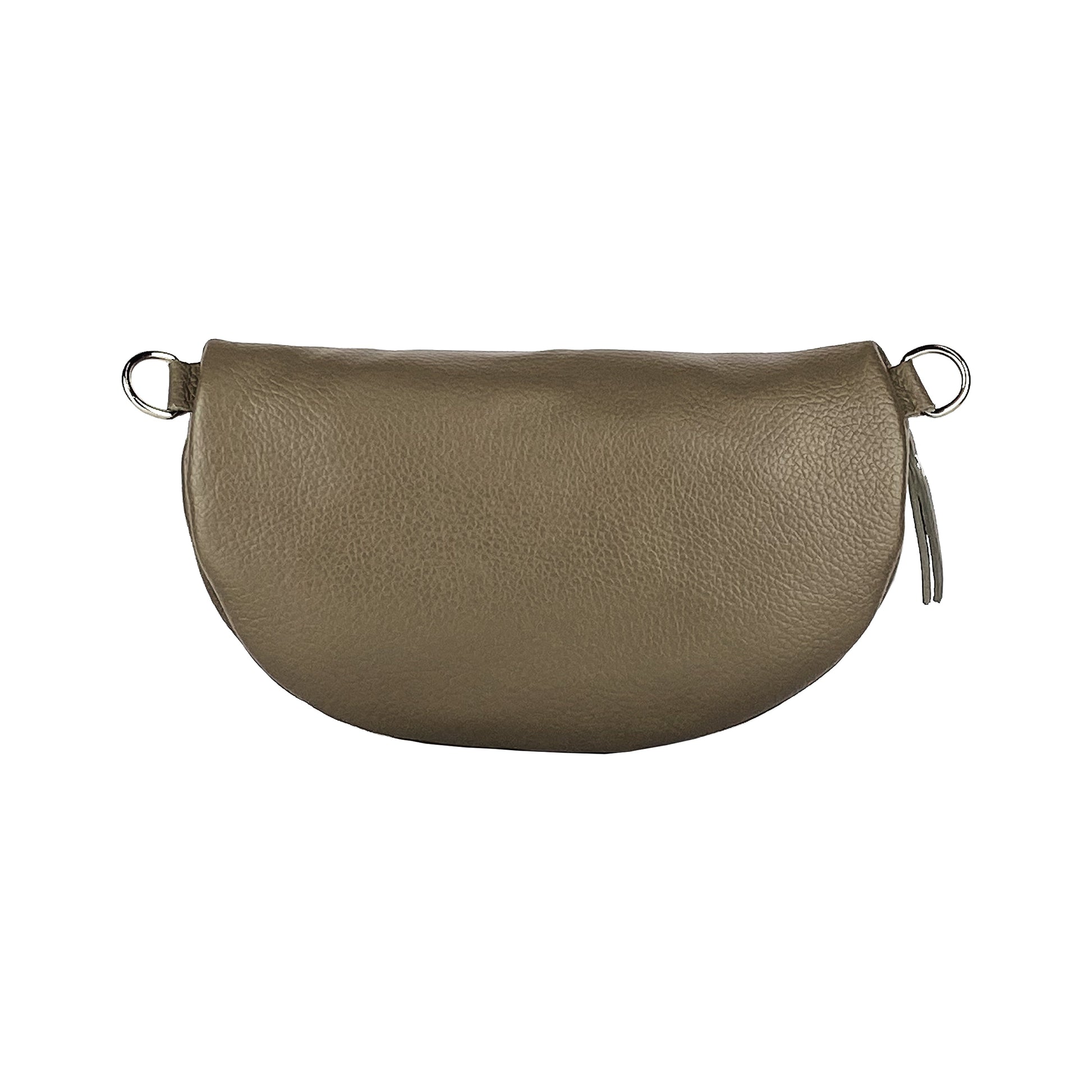 RB1015AQ | Marsupio con tracolla removibile in Vera Pelle Made in Italy. Attacchi con moschettoni in metallo Nickel Lucido - Colore Taupe - Dimensioni: 24 x 14 x 7-2