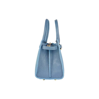 RB1016P | Women's handbag in genuine leather Made in Italy with removable shoulder strap. Attachments with shiny gold metal snap hooks - Air force blue color - Dimensions: 28 x 20 x 14 + 12.5 cm-4