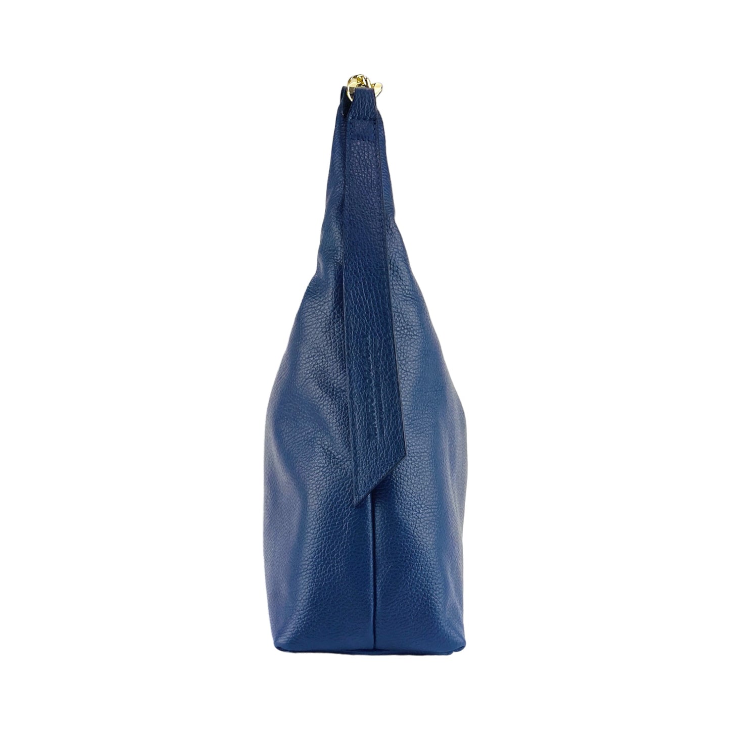 RB1017D | Women's Soft Shoulder Bag in Genuine Leather Made in Italy with single handle and removable shoulder strap. Attachments with shiny gold metal snap hooks - Blue color - Dimensions: cm 36 x 40 x 13-3