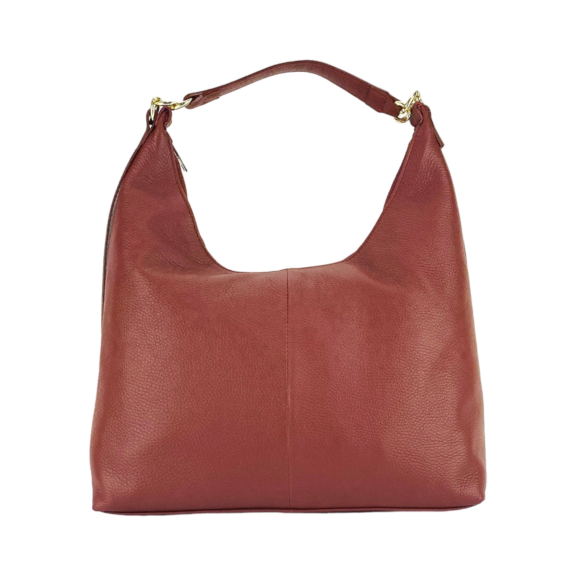RB1017Q | Women's Soft Shoulder Bag in Genuine Leather Made in Italy with Removable Shoulder Strap. Attachments with Shiny Gold Metal Snap Hooks - Ruby Color - Dimensions: cm 36 x 40 x 13-1
