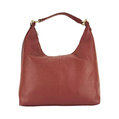 RB1017Q | Women's Soft Shoulder Bag in Genuine Leather Made in Italy with Removable Shoulder Strap. Attachments with Shiny Gold Metal Snap Hooks - Ruby Color - Dimensions: cm 36 x 40 x 13-1