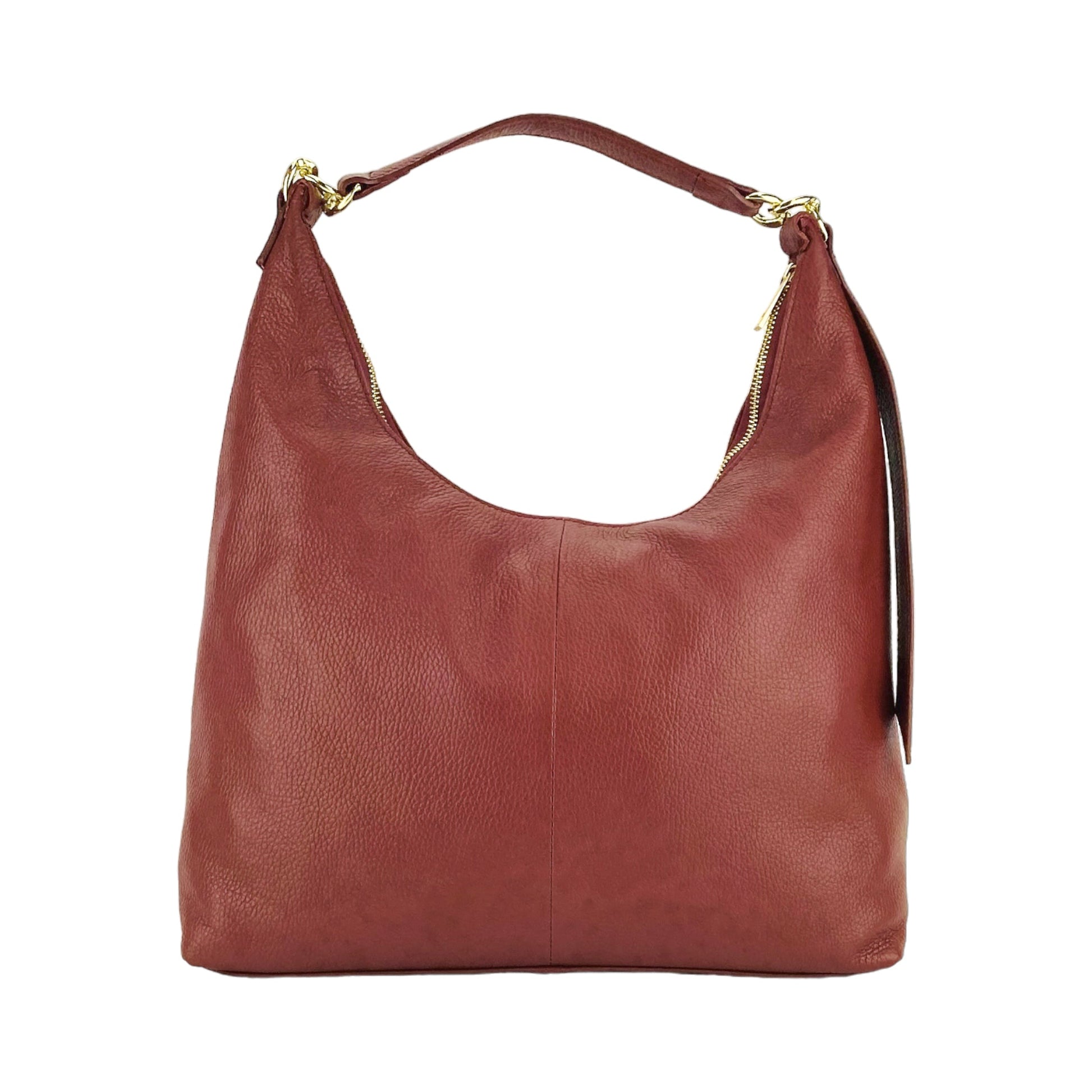 RB1017Q | Women's Soft Shoulder Bag in Genuine Leather Made in Italy with Removable Shoulder Strap. Attachments with Shiny Gold Metal Snap Hooks - Ruby Color - Dimensions: cm 36 x 40 x 13-2
