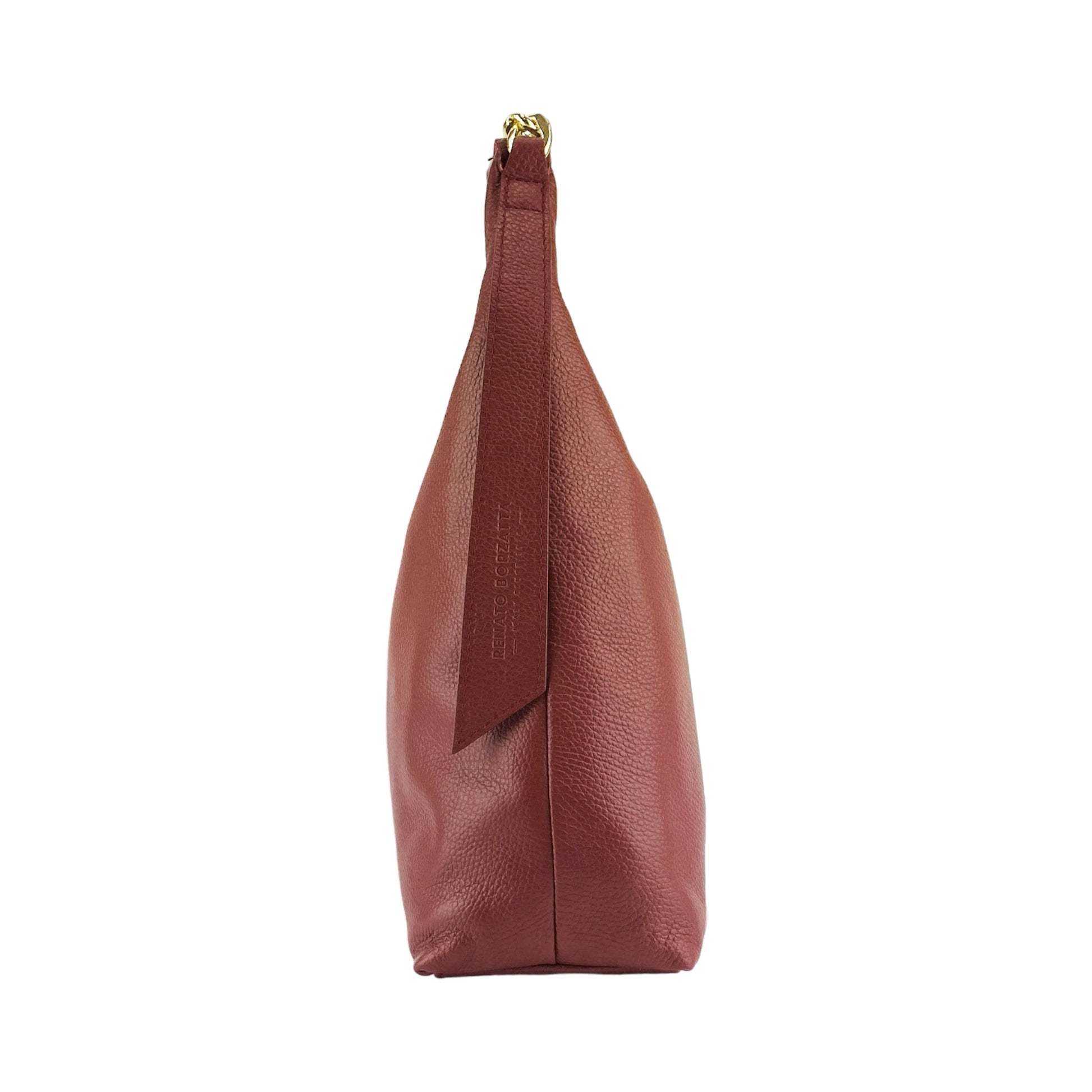 RB1017Q | Women's Soft Shoulder Bag in Genuine Leather Made in Italy with Removable Shoulder Strap. Attachments with Shiny Gold Metal Snap Hooks - Ruby Color - Dimensions: cm 36 x 40 x 13-3