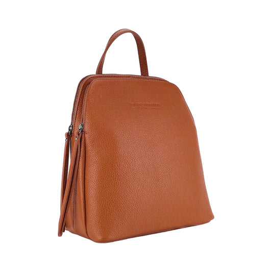 RB1018AM | Women's Backpack Double Compartment in Genuine Leather Made in Italy with Adjustable Shoulder Straps. Gunmetal Metal Accessories - Paprika Color - Dimensions: cm 26 x 30 x 14.5-0