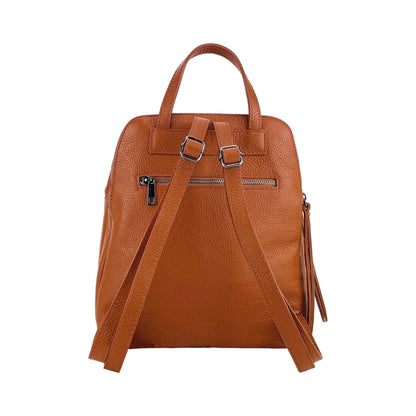 RB1018AM | Zaino Donna Doppio scomparto in Vera Pelle Made in Italy con spallacci regolabili. Accessori in metallo Canna di Fucile - Colore Paprika - Dimensioni: cm 26 x 30 x 14,5-4