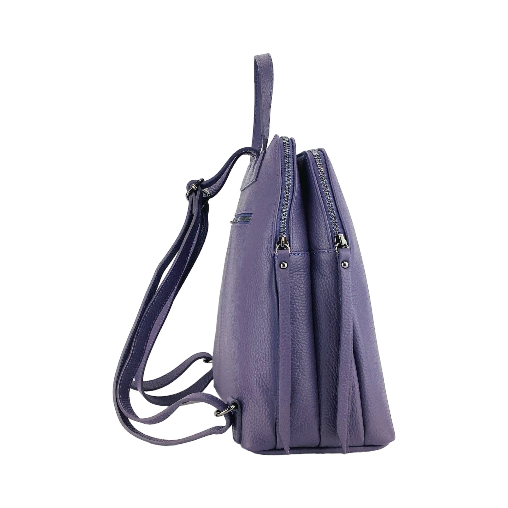 RB1018Y | Genuine Leather Double Compartment Women's Backpack Made in Italy with adjustable shoulder straps. Gunmetal metal accessories - Purple color - Dimensions: 26 x 30 x 14.5 cm-3