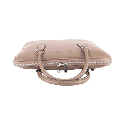 RB1019AQ | Unisex Business Briefcase in Genuine Leather Made in Italy with removable shoulder strap. Attachments with shiny nickel metal snap hooks - Taupe color - Dimensions: cm 37 x 29 x 6.5-3
