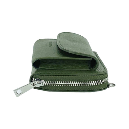 RB1020E | Women's Wallet with Cell Phone Holder in Genuine Leather Made in Italy with Removable Shoulder Strap. Attachments with Snap Hooks in Polished Nickel Metal. Green Color. Dimensions: cm 19.5 x 11 x 5-4