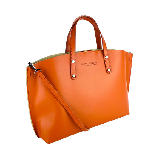 RB1024AM | Women's Handbag in Genuine Leather Made in Italy with removable shoulder strap. Large removable internal bag. Accessories Gunmetal Gloss - Paprika Color - Dimensions: cm 48x31x11-0