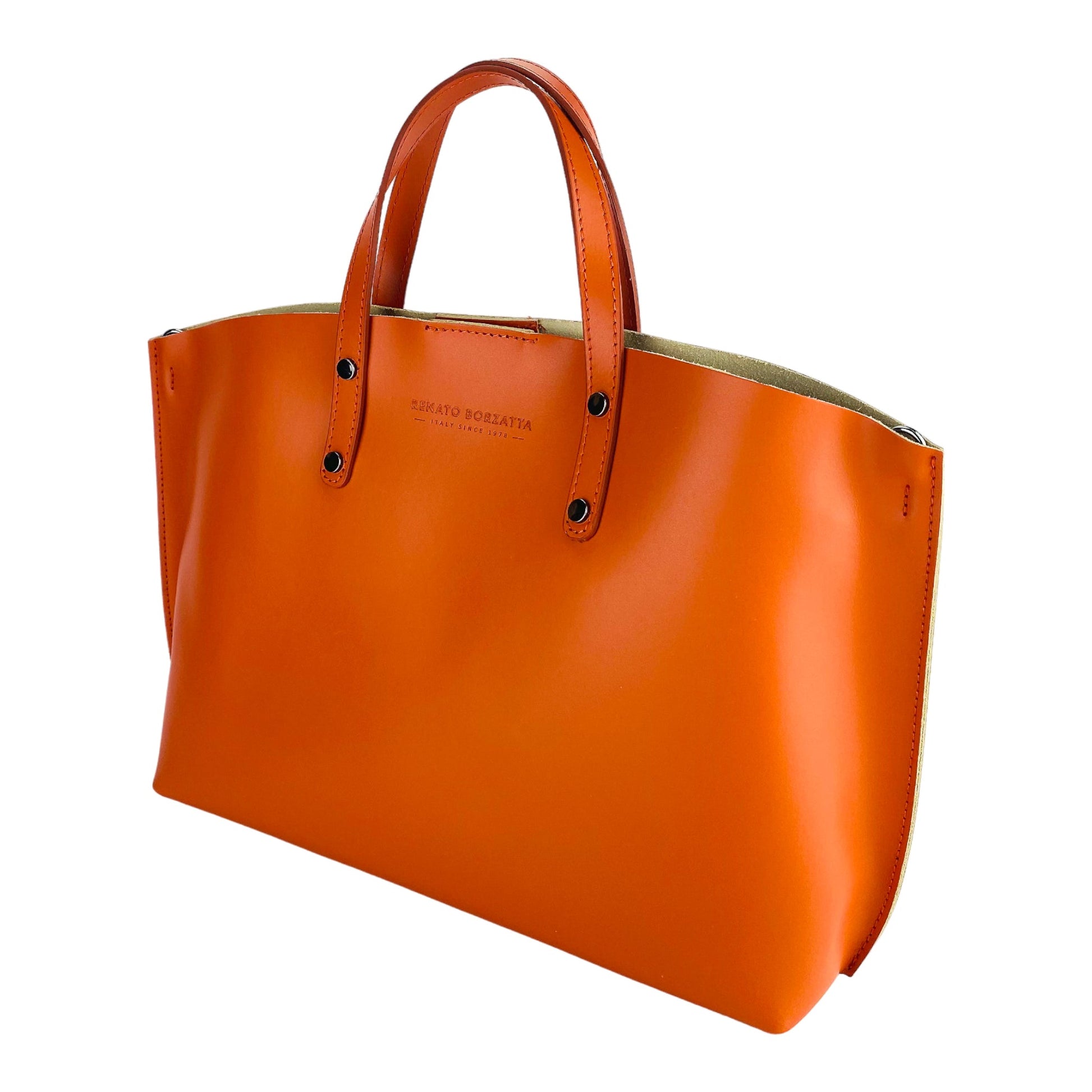 RB1024AM | Women's Handbag in Genuine Leather Made in Italy with removable shoulder strap. Large removable internal bag. Accessories Gunmetal Gloss - Paprika Color - Dimensions: cm 48x31x11-2