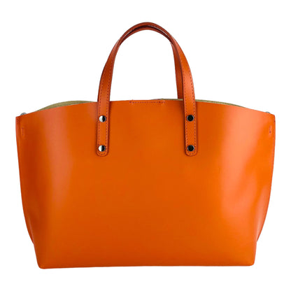 RB1024AM | Women's Handbag in Genuine Leather Made in Italy with removable shoulder strap. Large removable internal bag. Accessories Gunmetal Gloss - Paprika Color - Dimensions: cm 48x31x11-4