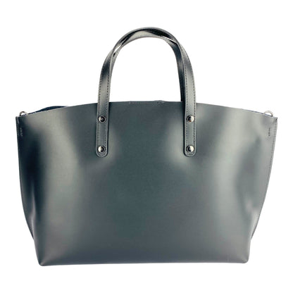 RB1024A  | Borsa Donna a Mano in Vera Pelle Made in Italy con tracolla removibile. Sacca grande interna estraibile. Accessori Canna di Fucile Lucido - Colore Nero - Dimensioni: cm 48x31x11-4