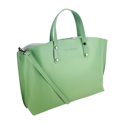 RB1024BF | Women's Handbag in Genuine Leather Made in Italy with removable shoulder strap. Large removable internal bag. Accessories Gunmetal Gloss - Mint Color - Dimensions: cm 48x31x11-0