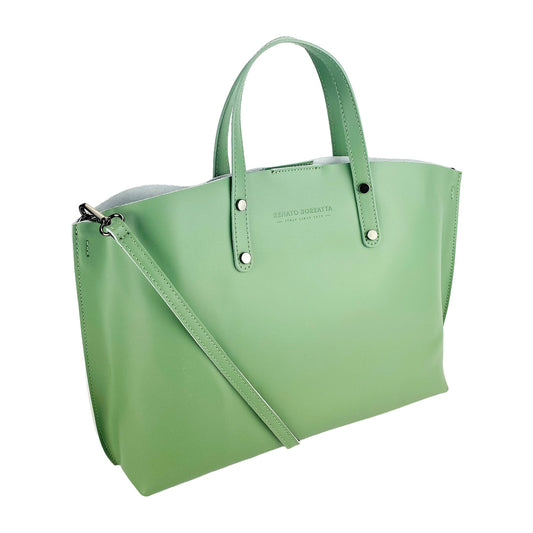 RB1024BF | Women's Handbag in Genuine Leather Made in Italy with removable shoulder strap. Large removable internal bag. Accessories Gunmetal Gloss - Mint Color - Dimensions: cm 48x31x11-0