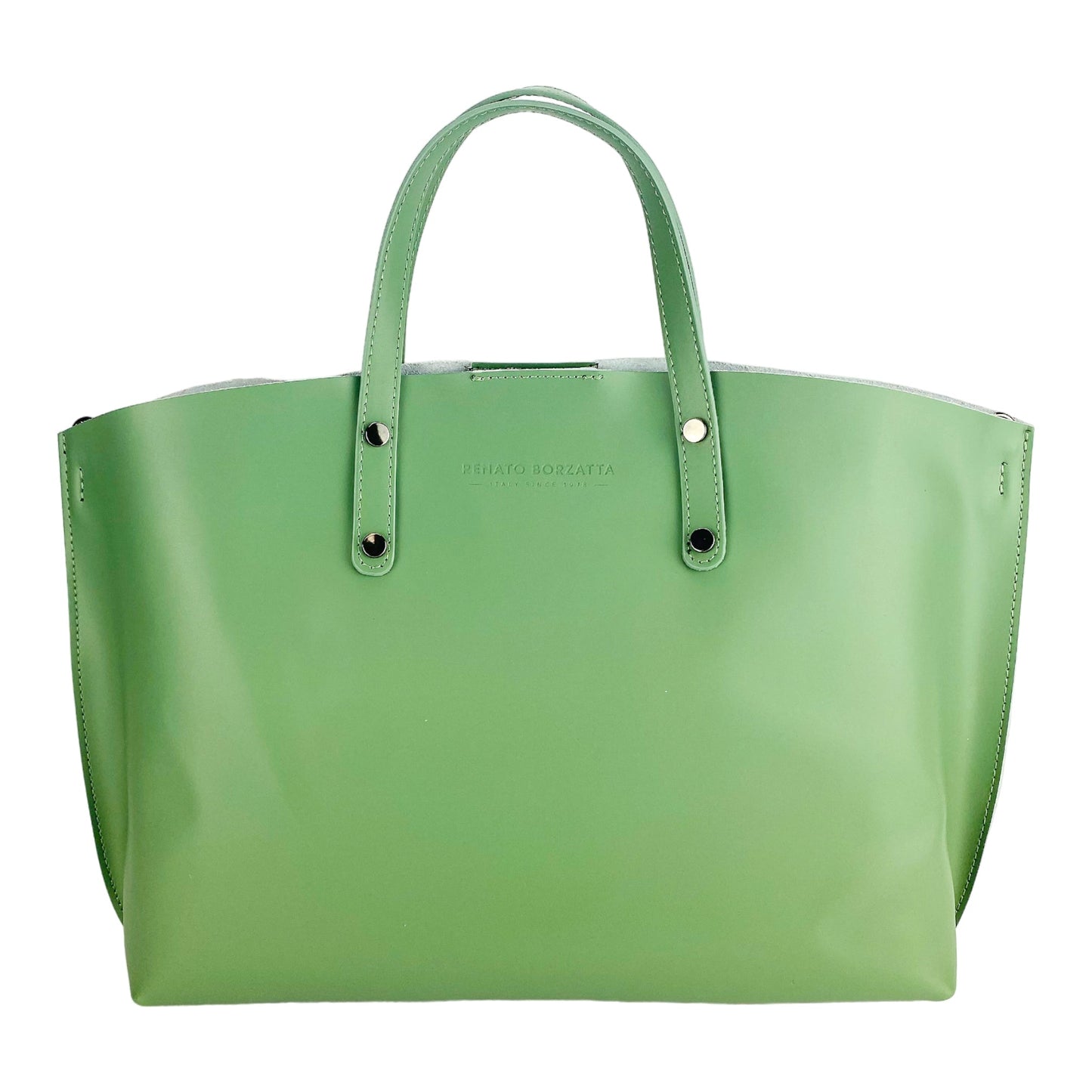 RB1024BF | Women's Handbag in Genuine Leather Made in Italy with removable shoulder strap. Large removable internal bag. Accessories Gunmetal Gloss - Mint Color - Dimensions: cm 48x31x11-1
