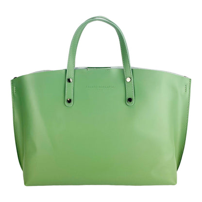 RB1024BF | Women's Handbag in Genuine Leather Made in Italy with removable shoulder strap. Large removable internal bag. Accessories Gunmetal Gloss - Mint Color - Dimensions: cm 48x31x11-1