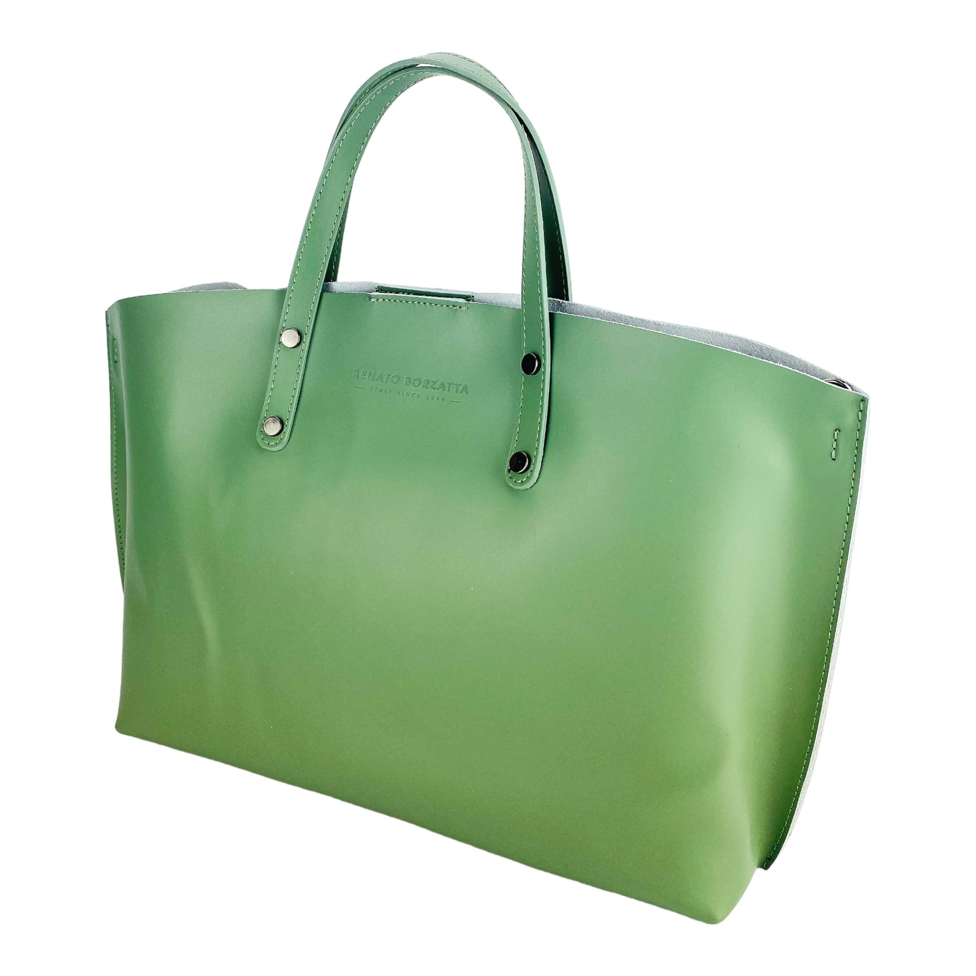 RB1024BF | Women's Handbag in Genuine Leather Made in Italy with removable shoulder strap. Large removable internal bag. Accessories Gunmetal Gloss - Mint Color - Dimensions: cm 48x31x11-2