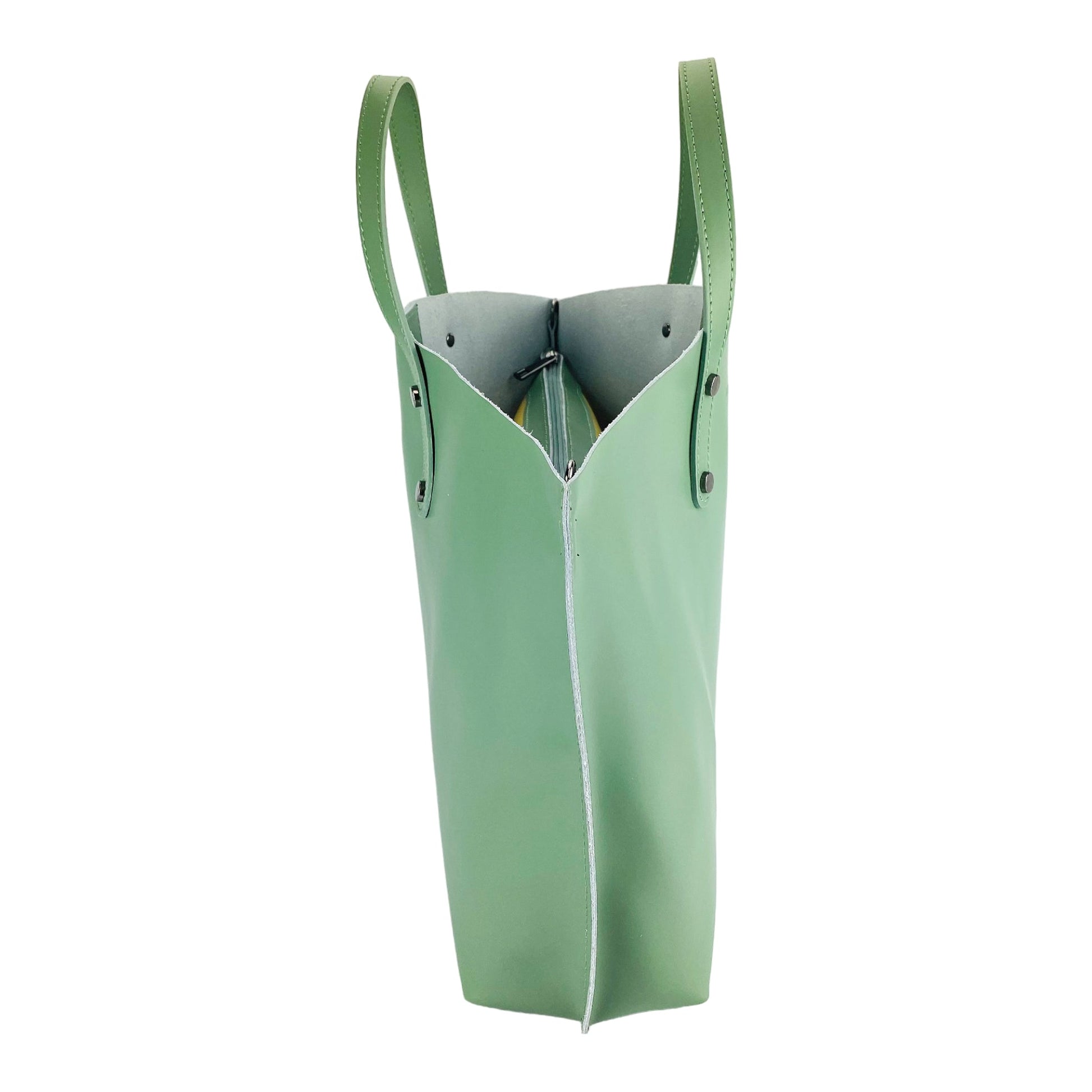 RB1024BF | Women's Handbag in Genuine Leather Made in Italy with removable shoulder strap. Large removable internal bag. Accessories Gunmetal Gloss - Mint Color - Dimensions: cm 48x31x11-3