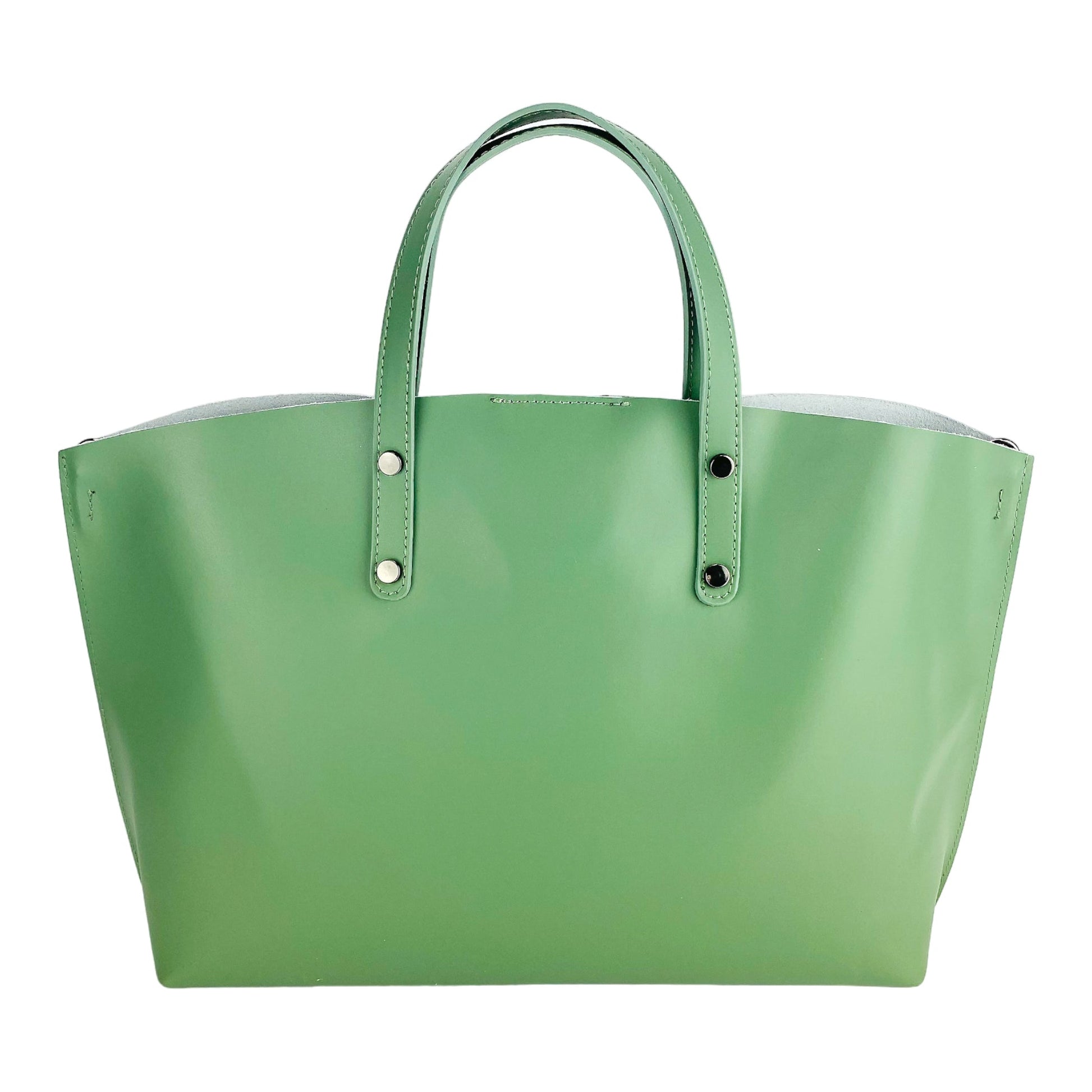 RB1024BF | Women's Handbag in Genuine Leather Made in Italy with removable shoulder strap. Large removable internal bag. Accessories Gunmetal Gloss - Mint Color - Dimensions: cm 48x31x11-4