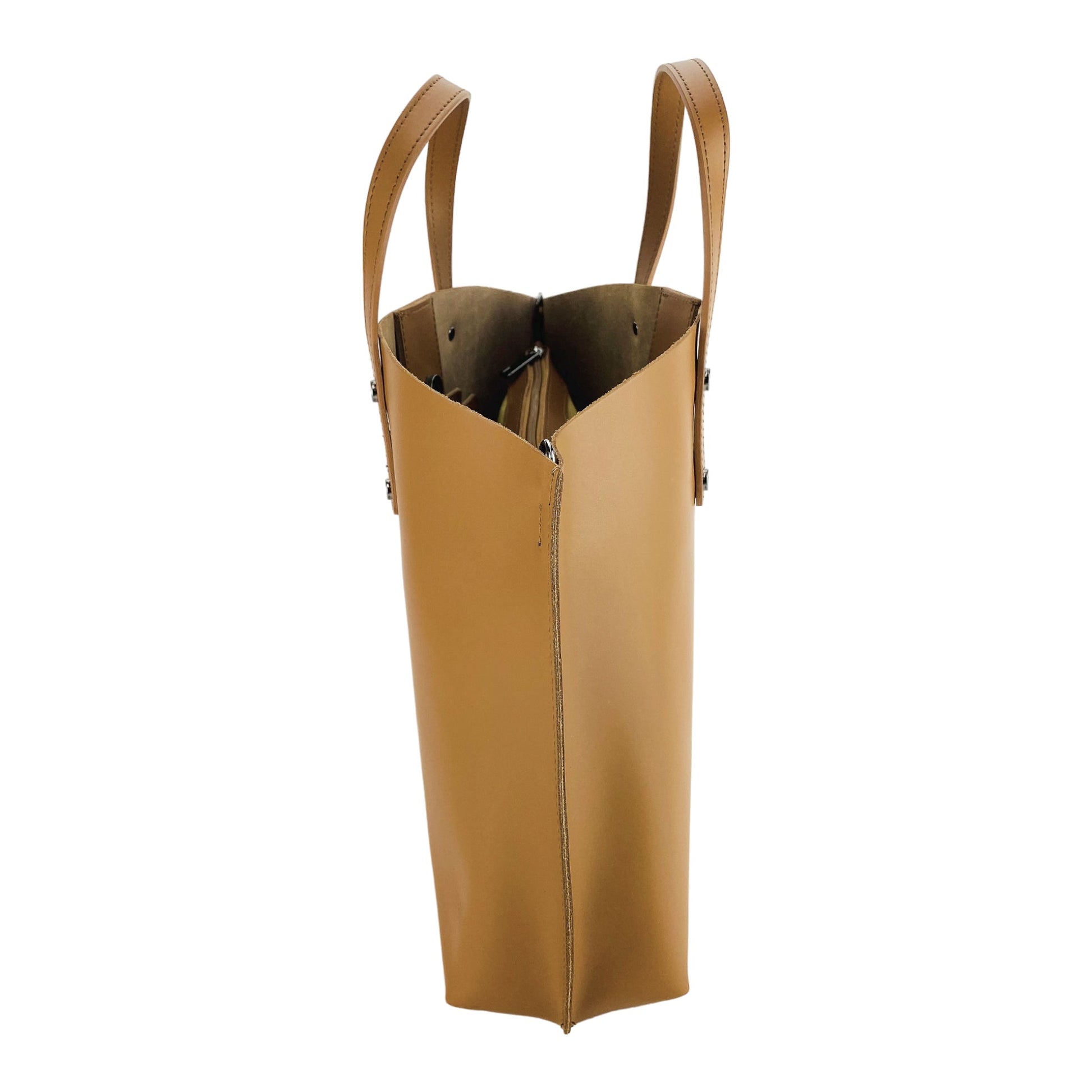 RB1024S | Women's handbag in genuine leather Made in Italy with removable shoulder strap. Large internal removable bag. Accessories Polished Gunmetal - Cognac color - Dimensions: 48x31x11 cm-3