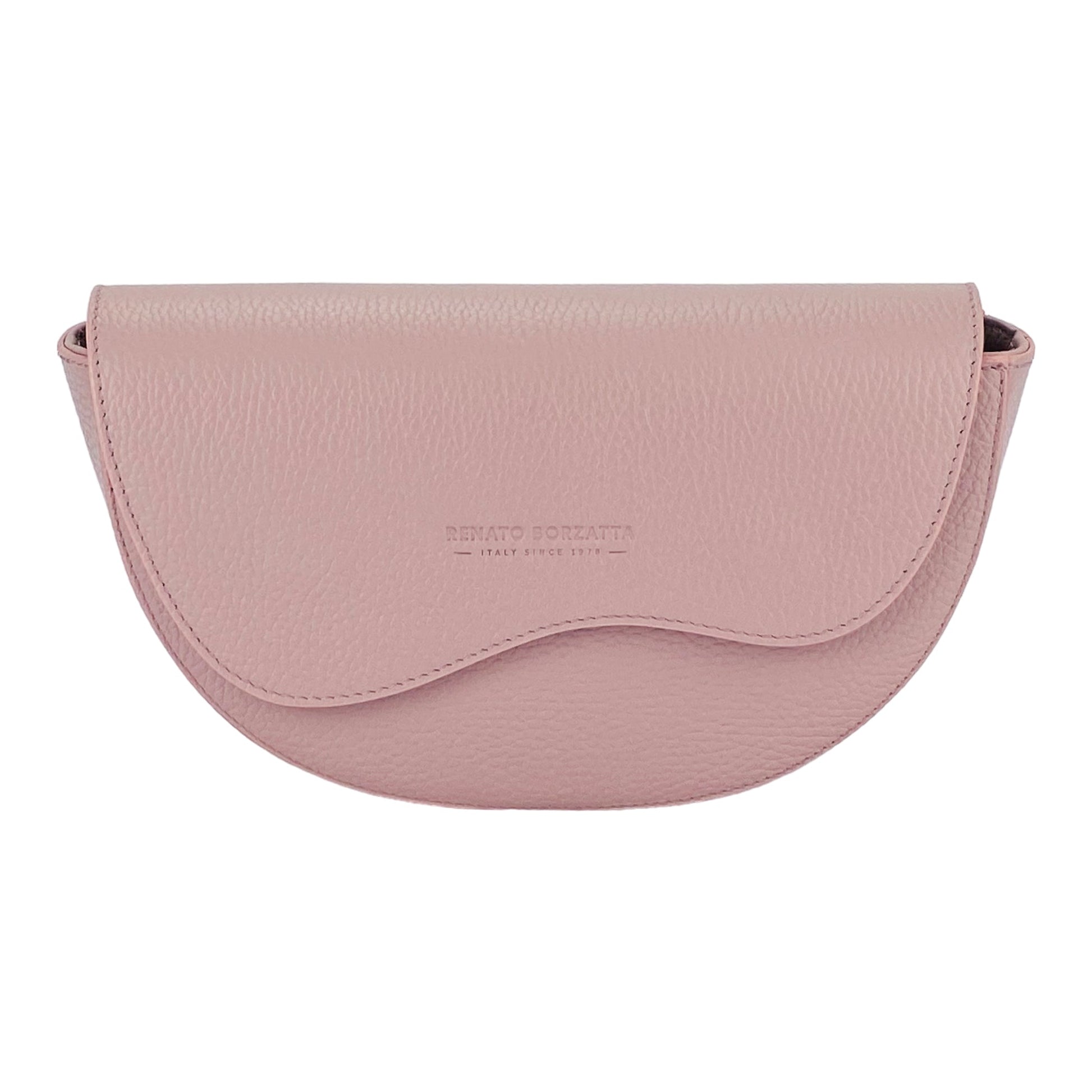 RB1027AZ | Women's rounded crossbody bag in genuine leather Made in Italy. Removable and adjustable leather shoulder strap. Polished Nickel Accessories - Antique Pink Color - Dimensions: 25 x 15 x 9 cm-1
