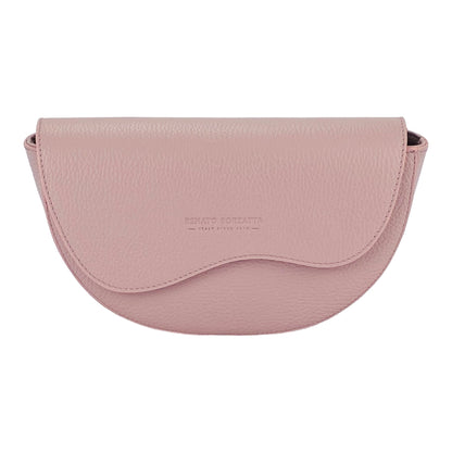 RB1027AZ | Women's rounded crossbody bag in genuine leather Made in Italy. Removable and adjustable leather shoulder strap. Polished Nickel Accessories - Antique Pink Color - Dimensions: 25 x 15 x 9 cm-1