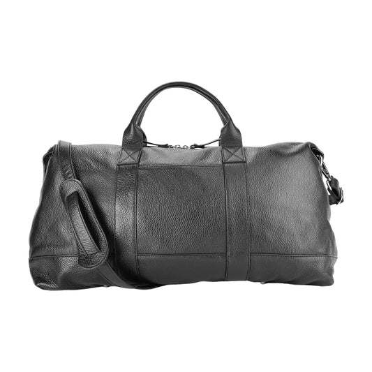 RB1029A | Genuine Leather Travel Bag Made in Italy with Adjustable and Removable Shoulder Strap. Zip Closure and Polished Nickel Metal Accessories - Black Color - Dimensions: cm 57 x 26 x 24-0