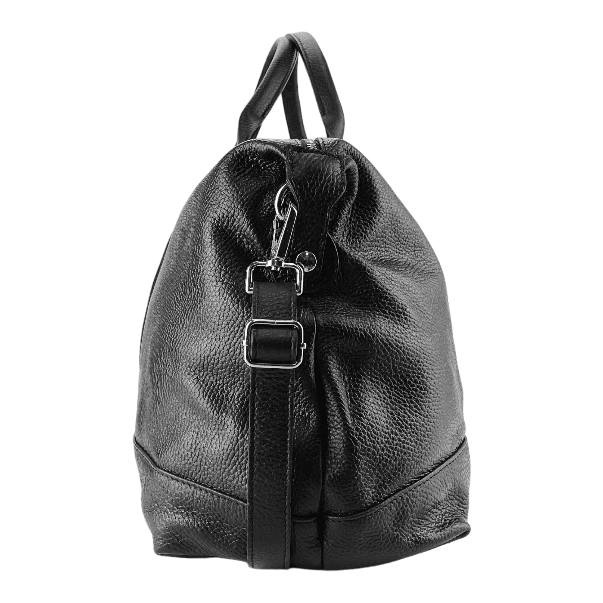 RB1029A | Genuine Leather Travel Bag Made in Italy with Adjustable and Removable Shoulder Strap. Zip Closure and Polished Nickel Metal Accessories - Black Color - Dimensions: cm 57 x 26 x 24-1